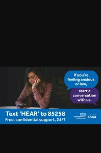 A free and confidential mental health support text service is now available to anyone in distress in Cambridgeshire and Peterborough. Just text HEAR to 85258. Trained volunteers to help with issues including anxiety, stress, loneliness, or depression and are available 24/7.